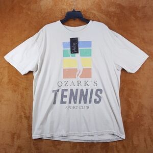 PHILCOS Shirt Mens XL Cream Pullover Crew Ozark Tennis Graphic Short Sleeve Tee